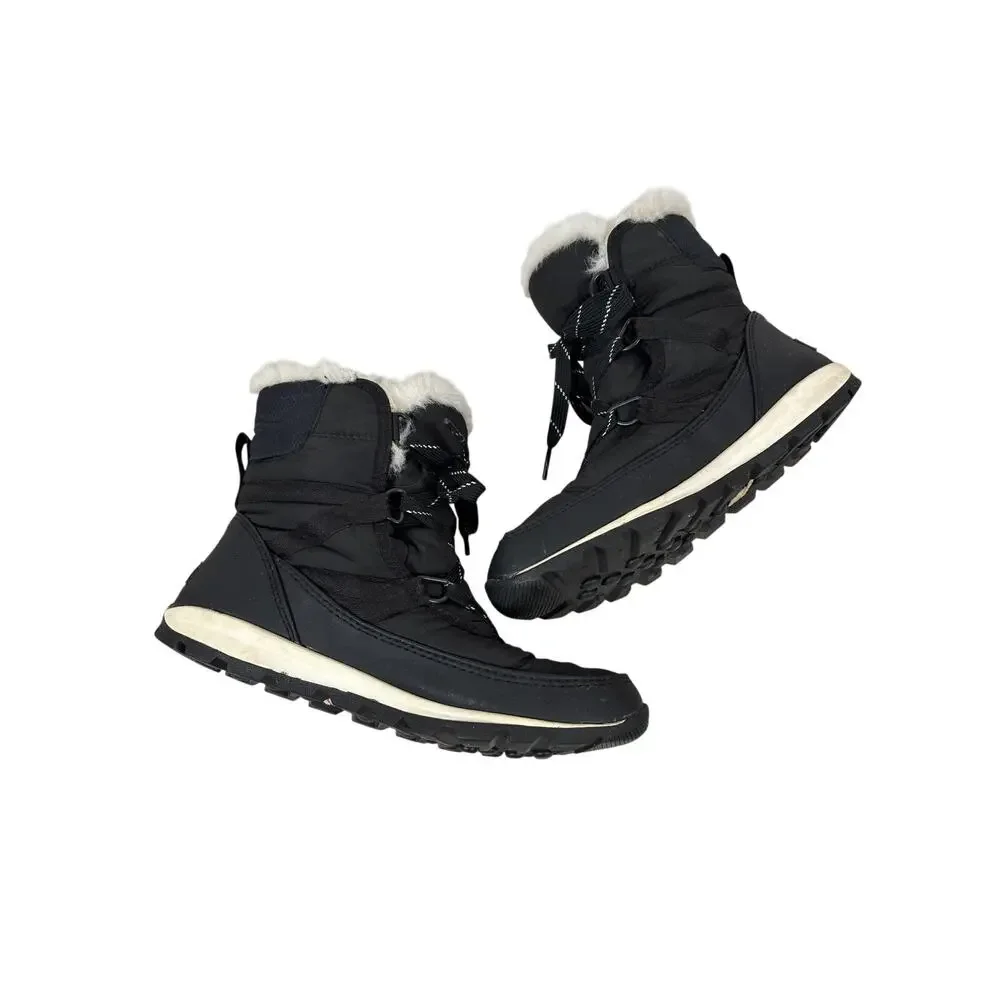 Sorel Boots Womens 6.5 Black Whitney Short Lace Winter Waterproof Insulated Fur
